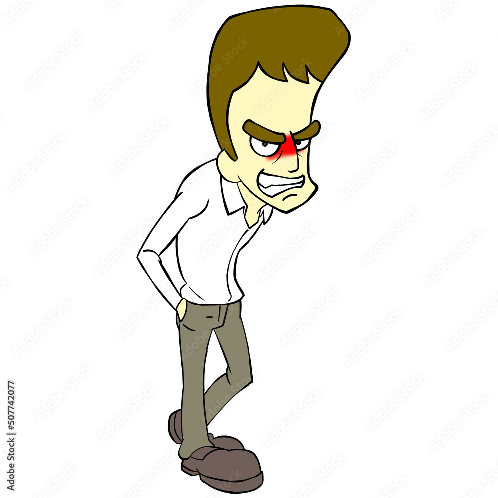 細身のカートゥーン男性のイラスト 茶髪 怒り Stock Illustration Adobe Stock