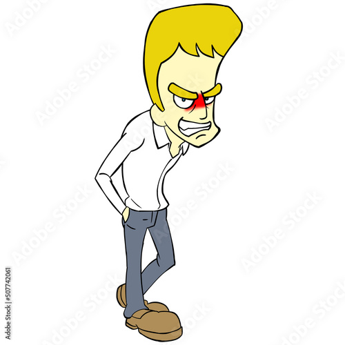 細身のカートゥーン男性のイラスト　金髪　怒り