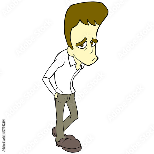 細身のカートゥーン男性のイラスト　茶髪　困り顔