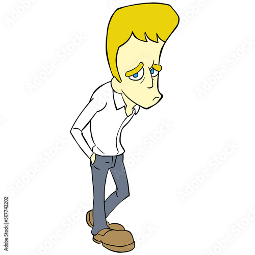 細身のカートゥーン男性のイラスト　金髪　困り顔