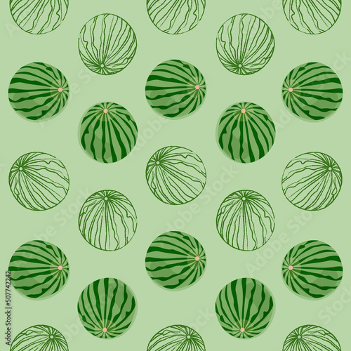 Watermelons seamless pattern on a light green background