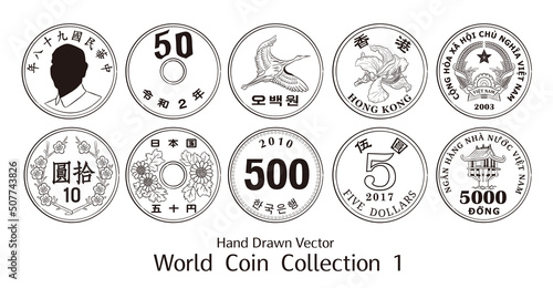 Hand Drawn Vector World Coin Collection 1