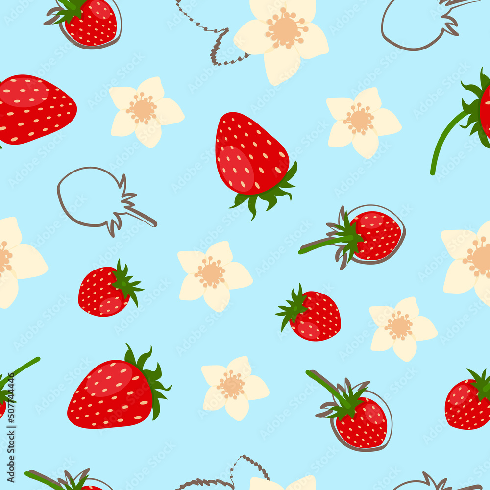 Fresh strawberries seamless pattern on blue background Fresh strawberries seamless pattern on blue background