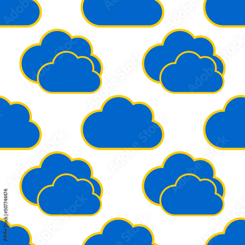 Blue clouds on a white background. Seamless cute pattern for fashion textiles, decorative fabrics. 