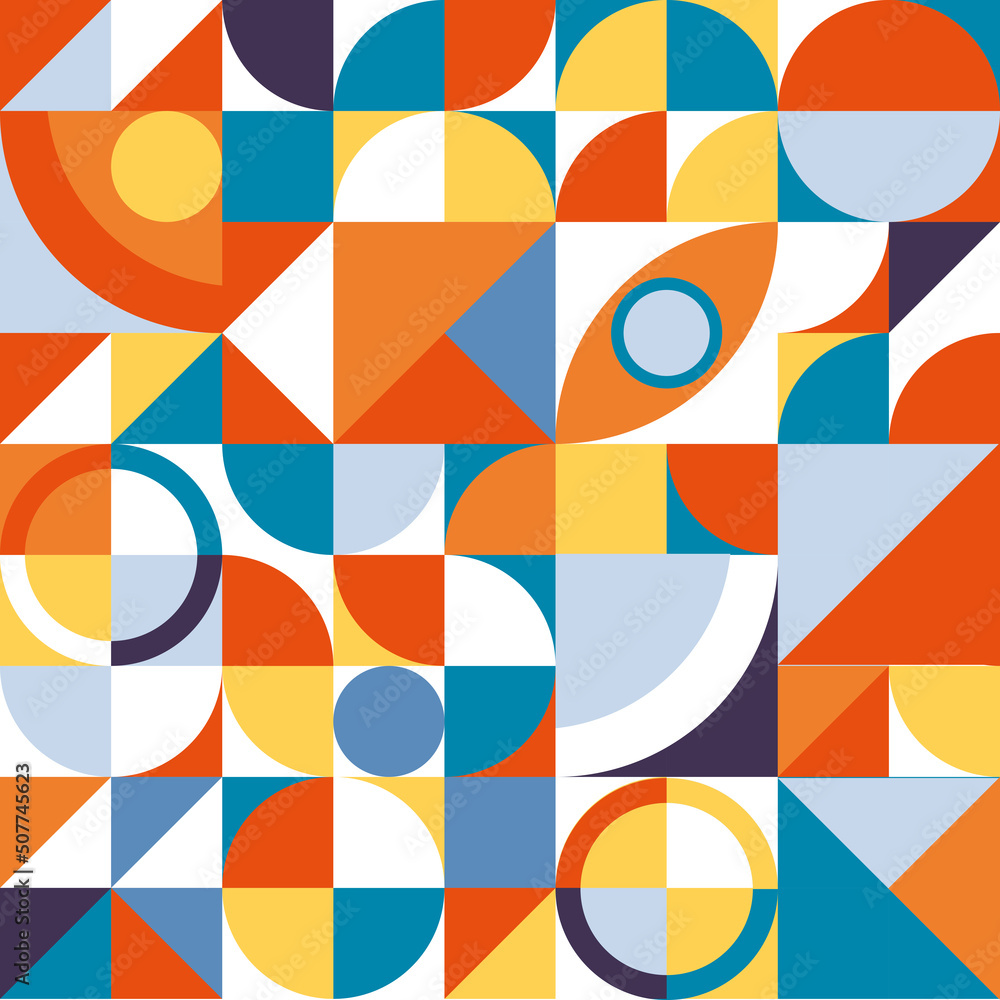 Abstract colorful Scandinavian Bauhaus background. Geometric vector pattern. Vintage style 80s in flat style.