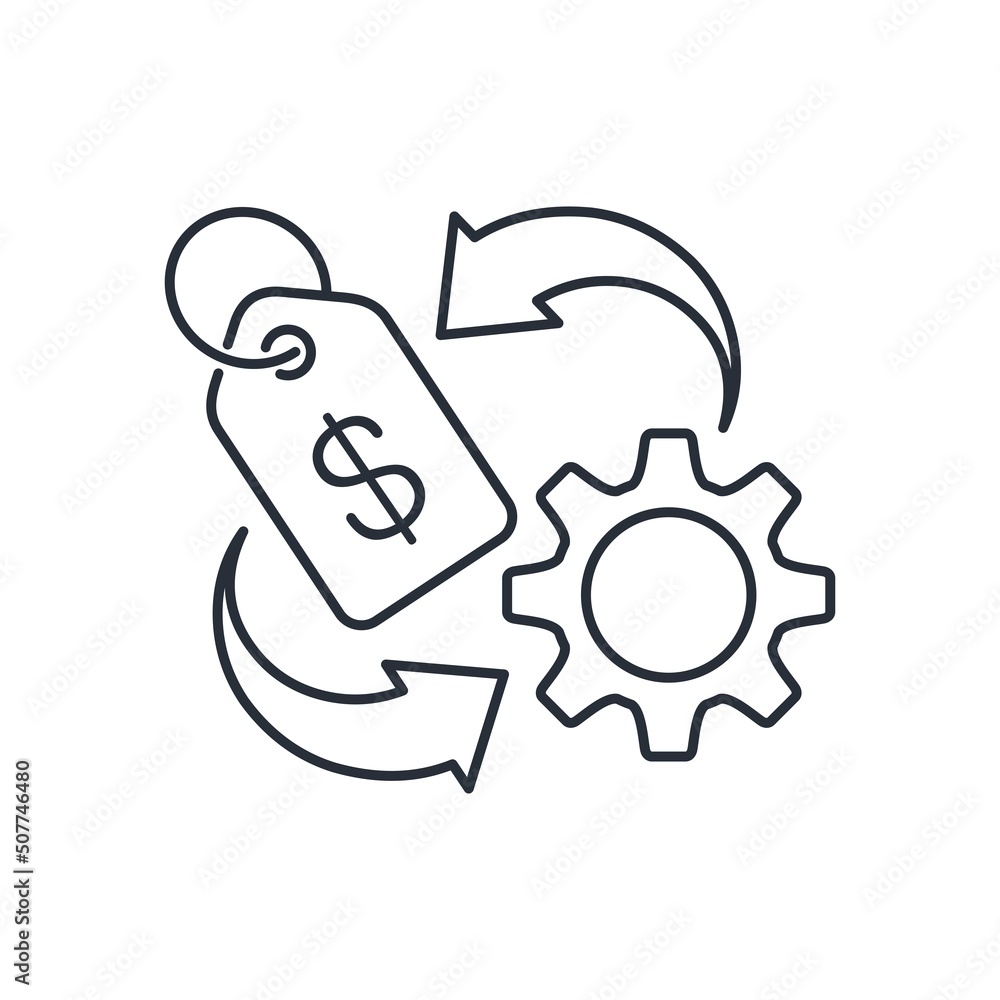 The process of pricing a product. Vector linear illustration isolated on white background The process of pricing a product. Vector linear illustration isolated on white background