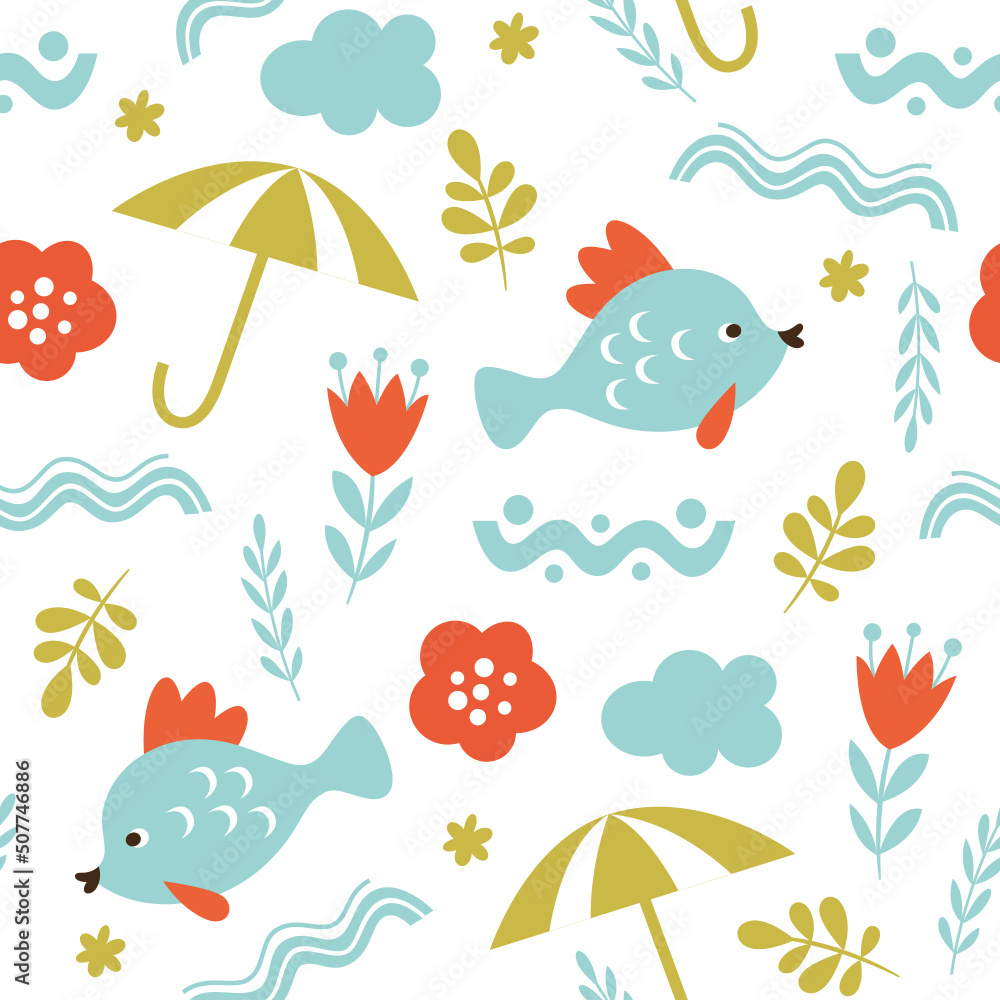 Seamless pattern with fish and plants. Fabric pattern, kids apparel print, wrapping gift paper
Seamless pattern with fish and plants. Fabric pattern, kids apparel print, wrapping gift paper