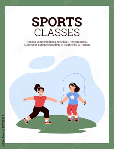 Vertical banner about sports classes flat style, vector illustration