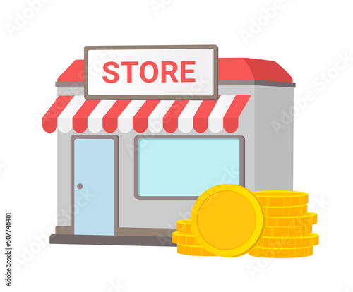 store and market illustration set. supermarket, shop, building, e-commerce. Vector drawing. Hand drawn style.