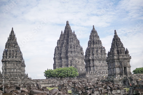 Exoticism of Prambanan Temple in Jogjakarta Indonesia. This Hindu temple with beautiful architecture was built in the 9th century AD by Maharaja Rakai Pikatan