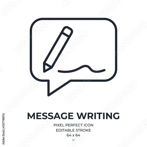 Writing message concept editable stroke outline icon isolated on white background flat vector illustration. Pixel perfect. 64 x 64.