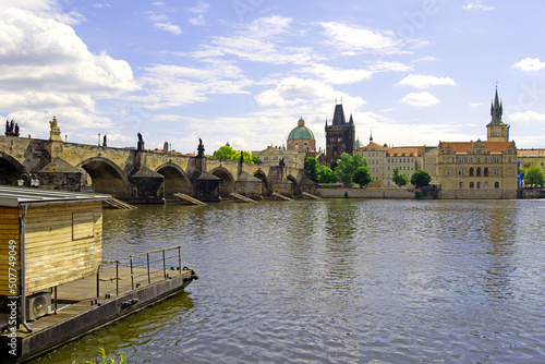 Photography Summer view of the Charles Bridge, Prague, Czech Republic.