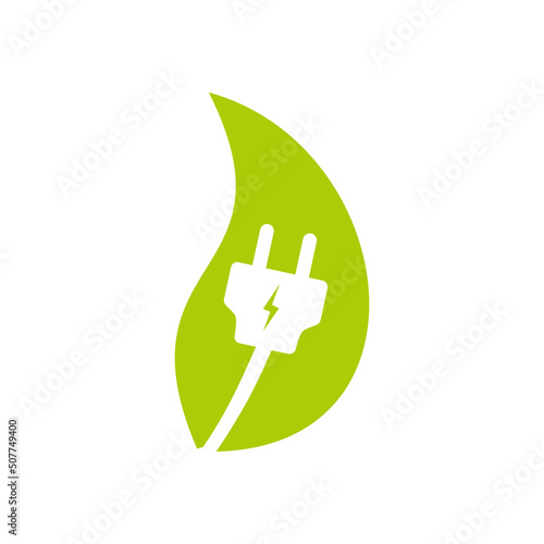 Save energy electricity icon. Environmental protection icon. Energy saving plug in a leaf sign. Eco friendly icon symbol