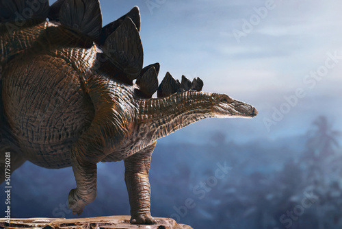 Fototapeta Naklejka Na Ścianę i Meble -  Dinosaur, Stegosaurus on top mountain