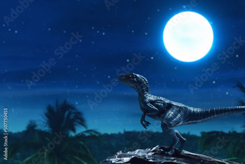 Foto Dinosaur, velociraptor in the jungle
