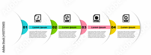 Set line MP3 file document, MSG, HTML and RAW. Business infographic template. Vector