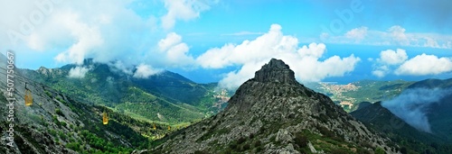 Panel kuchenny z motywem Italy-panoramic outlook of the town Marciana Marina from the top of Monte Capanne on the island of Elba