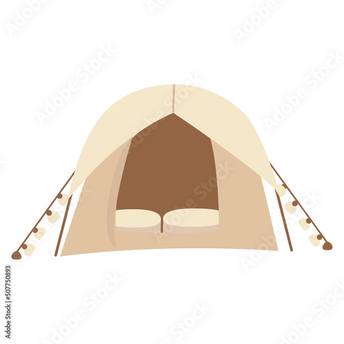 Tent camping in outdoor travel. Vector illustration for nature tourism, travel, adventure. Isolated tent on a white background.