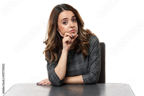 Quadro em tela Distrustful businesswoman isolated on white