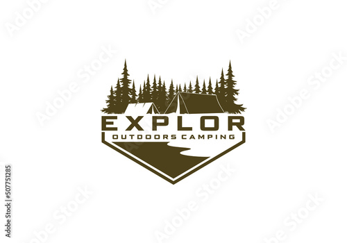 Ilustration mountain camping outdoor  in the florest 
