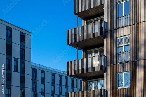 Germany, Bavaria, Munich, Energy efficient timber apartments in Prinz-Eugen-Park complex photo