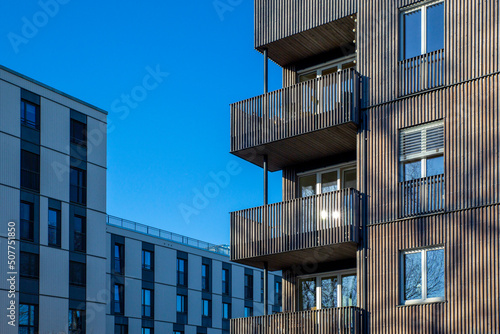 Germany, Bavaria, Munich, Energy efficient timber apartments in Prinz-Eugen-Park complex