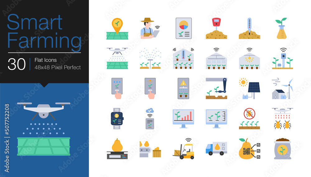 Smart Farming icons. Flat design. Vector illustration. Smart Farming icons. Flat design. Vector illustration.