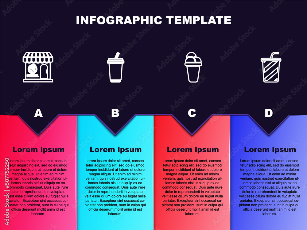 Set line Pizzeria building facade, Glass with water, Ice cream and . Business infographic template. Vector Set line Pizzeria building facade, Glass with water, Ice cream and . Business infographic template. Vector