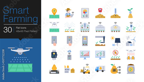 Smart Farming icons. Flat design. Vector illustration.