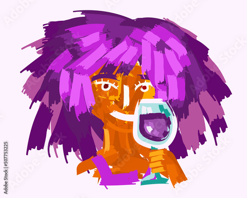 abstract girl drinking a glass of wine