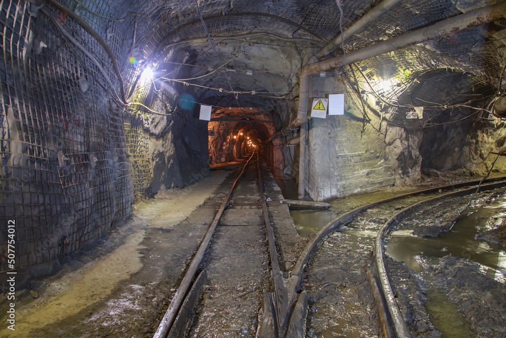 Underground interior of iron ore mine.