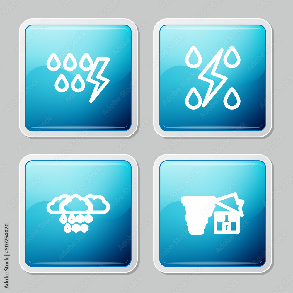 Set line Storm, , Cloud with snow and rain and Tornado swirl icon. Vector Set line Storm, , Cloud with snow and rain and Tornado swirl icon. Vector