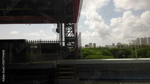 mumbai new metro line view from inside India transportation Malad. photo