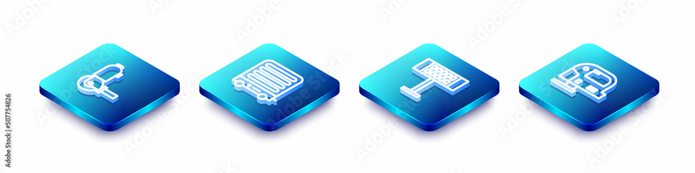 Set Isometric line Angle grinder, Electric heater, and jigsaw icon. Vector Set Isometric line Angle grinder, Electric heater, and jigsaw icon. Vector