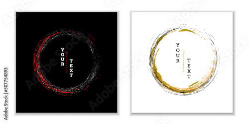 Zen ink circle emblem. Set. Paint strokes. Multi-colored strokes. Design template for the design of banners, posters, booklets, covers, magazines. EPS 10