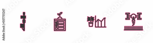 Set line Standalone sensor, Flower statistics, Smart farming technology and with drone icon. Vector