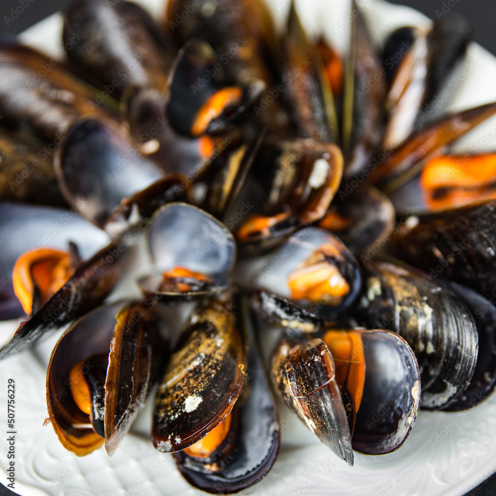mussels in shells fresh healthy meal food snack diet on the table copy space food background rustic top view keto or paleo diet food no meat pescatarian diet mussels in shells fresh healthy meal food snack diet on the table copy space food background rustic top view keto or paleo diet food no meat pescatarian diet