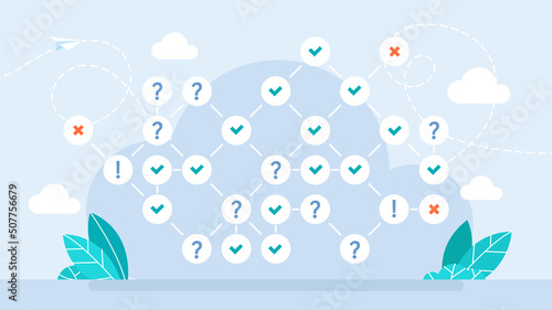 The structure of finding solutions to business problems. Business chart web finance faq concept. Flowchart icon. The question, answer. Vector illustration for UI, mobile app, web. Flat design