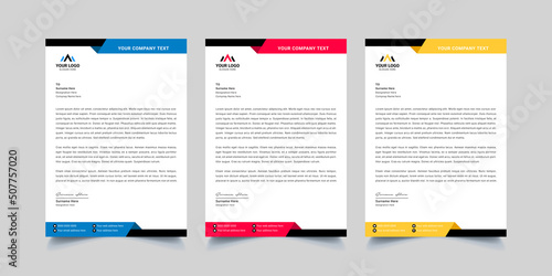 Modern corporate business letterhead design template with red, yellow and black color. photo