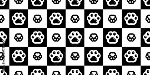 cat paw seamless pattern dog footprint checked kitten calico vector pet puppy breed cartoon repeat wallpaper gift wrapping paper tile background doodle illustration design isolated