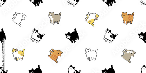 cat seamless pattern calico kitten vector neko breed character cartoon pet tile background repeat wallpaper animal doodle illustration scarf isolated design