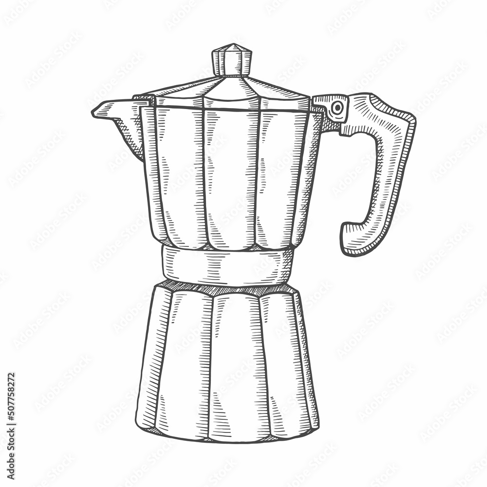 coffee moka pot or mokapot lover single isolated hand drawn sketch with outline style coffee moka pot or mokapot lover single isolated hand drawn sketch with outline style