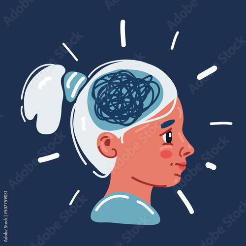 Cartoon vector illustration of Confused, unhappy small girl
