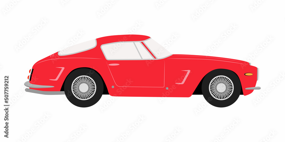 Red retro car vector illustration with white background.