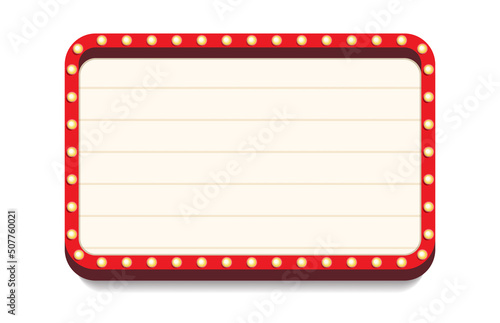 Vector retro lightbox frame template realistic style with lightbulb isolated on white background for party poster, banner advertising, promotion and sale billboard, cinema, bar show. 10 eps