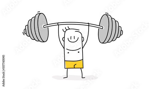Stickman lifting barbell over head.