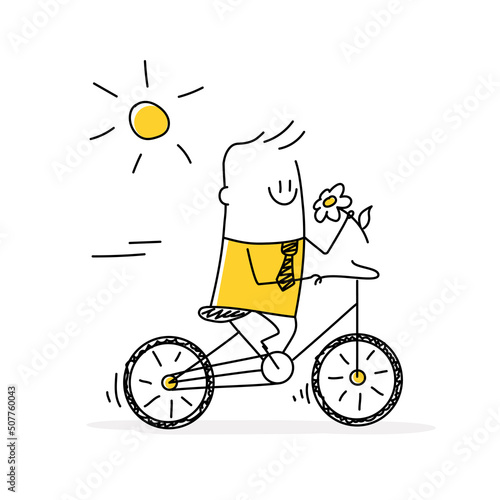 Happy stickman rides a bicycle.