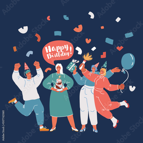 Cartoon vector illustration of people celebrate birthday