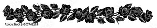 Roses Rose Flowers Design in Vintage Woodcut Style