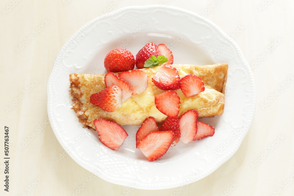 Freshness Japanese strawberries and crepe for gourmet dessert image